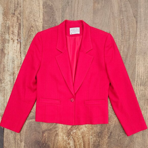 Vtg Pendleton Cropped Blazer Womens Petite Size 6 Red 100% Virgin Wool Jacket - Picture 1 of 6